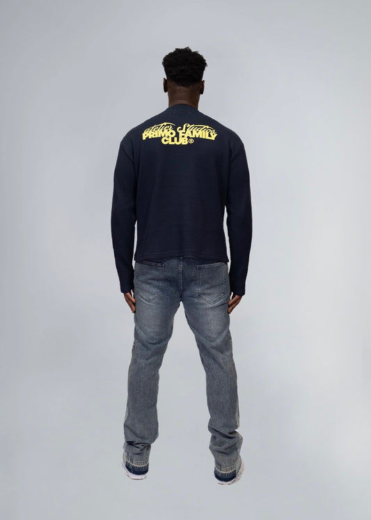 Navy Long-Sleeve Waffle Knit