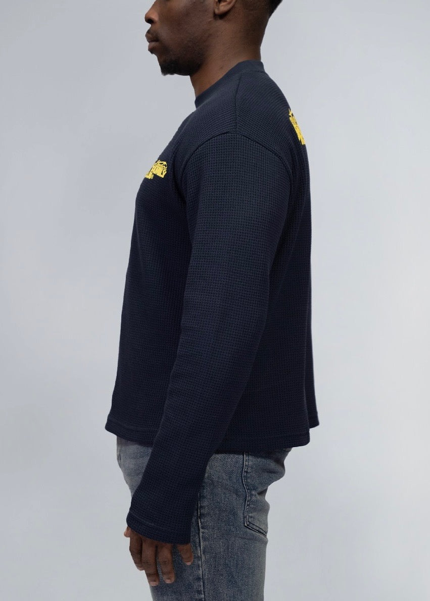 Navy Long-Sleeve Waffle Knit