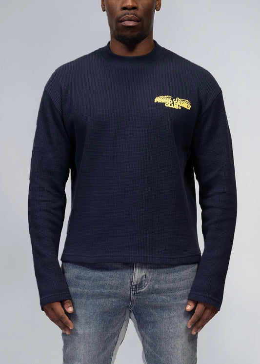 Navy Long-Sleeve Waffle Knit