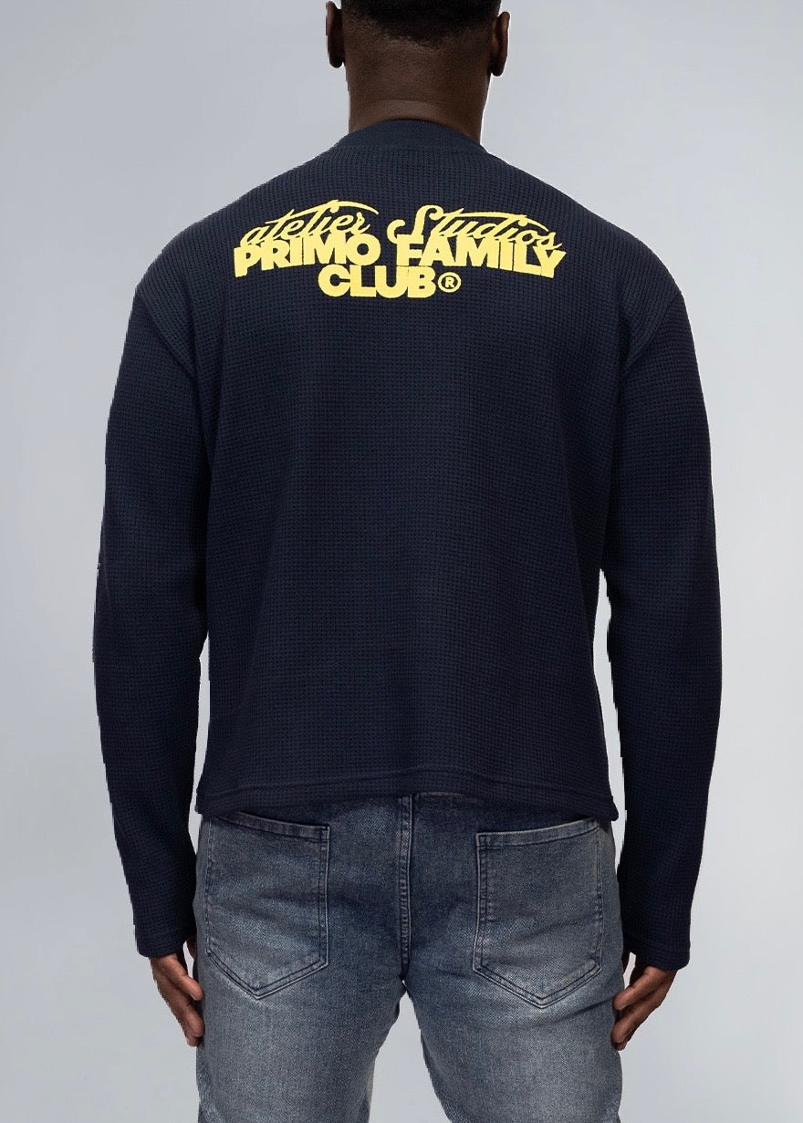 Navy Long-Sleeve Waffle Knit