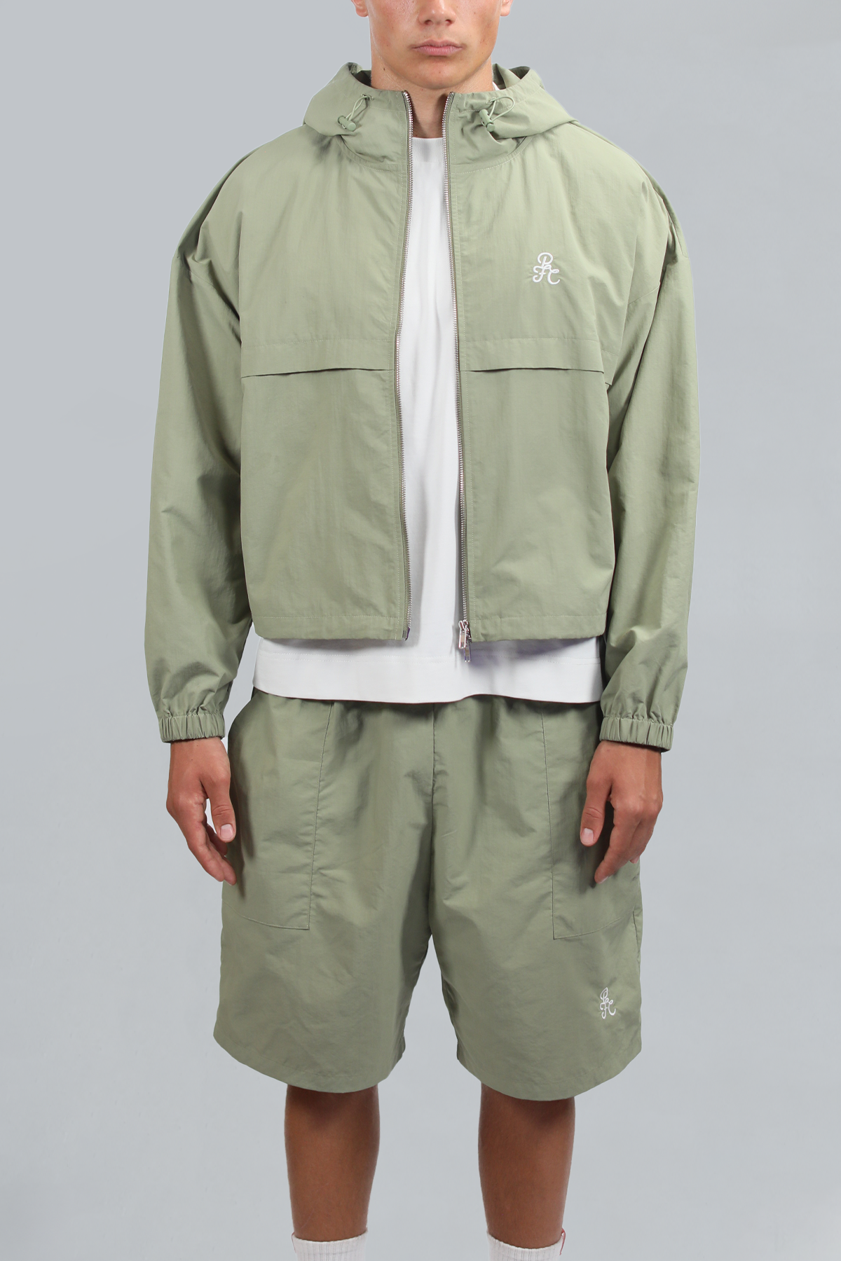 Seafoam Green Nylon Windbreaker Jacket